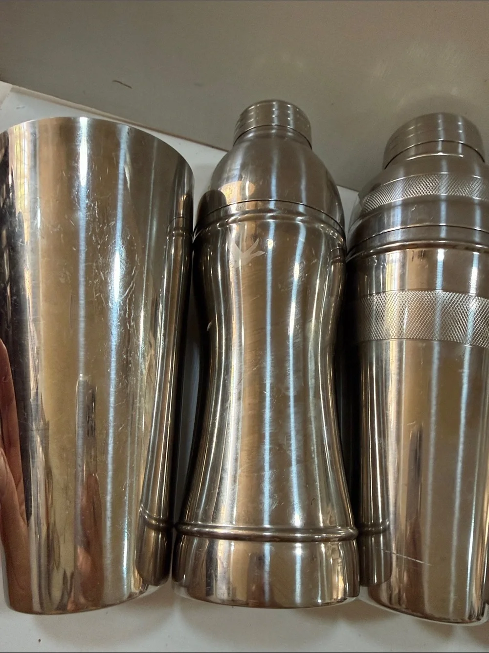 5 Total 1990’s Vintage Stainless Steel Cocktail Shaker Set Silver Bar Essentials